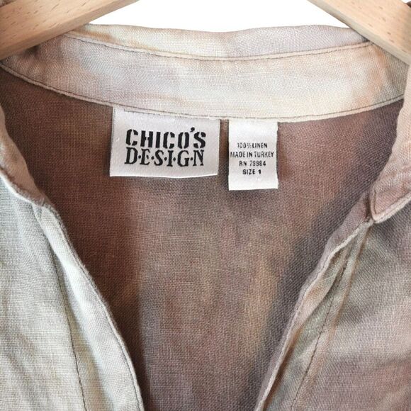 VTG Chico’s Design Linen Blouse Size 1 (M) Button Front Tie-Dye Boho Lagencore - Picture 10 of 11